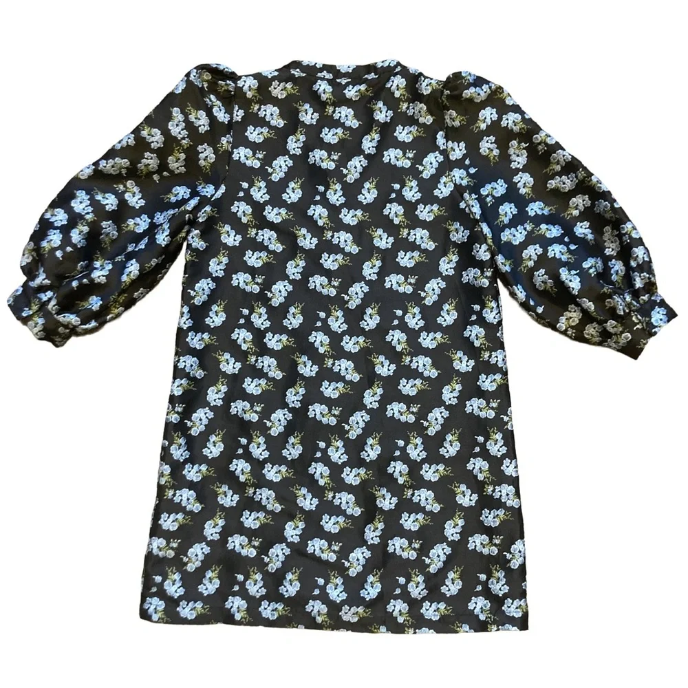 Pomander Place Black & Blue Embroidered Floral Samantha Mini Dress, Sz M - Picture 5 of 14
